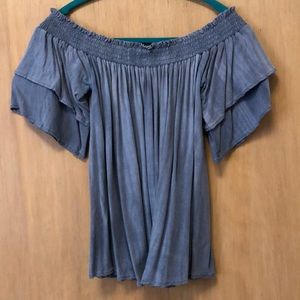 Blue off the shoulder shirt